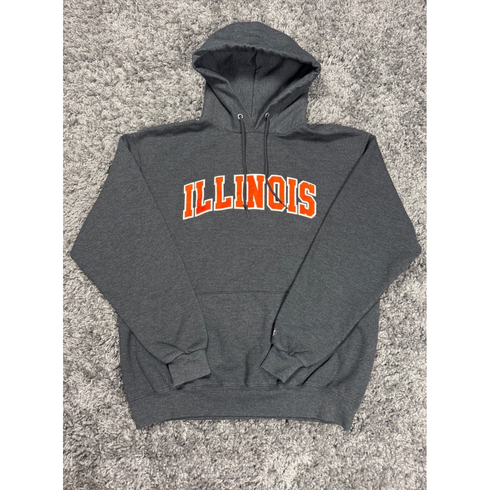 Champion Illinois Hoodie Mens Large Gray Good Pullover Sweatshirt Graphic